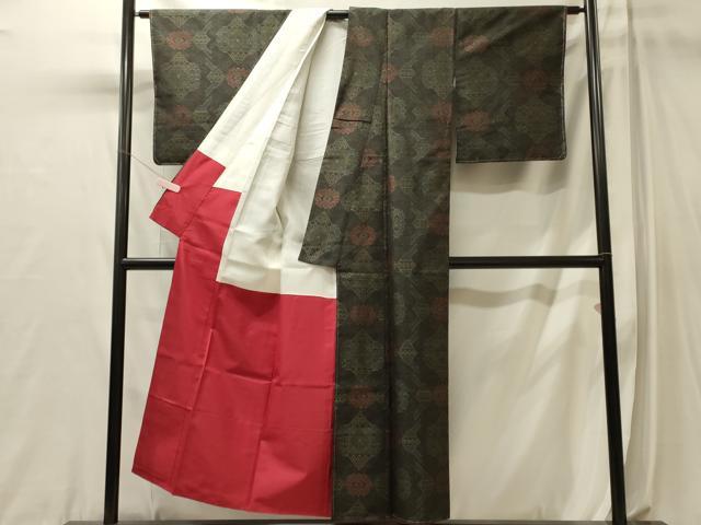 平和屋着物■本場大島紬 幾何学花文 正絹 逸品 未使用 CABL0584oy