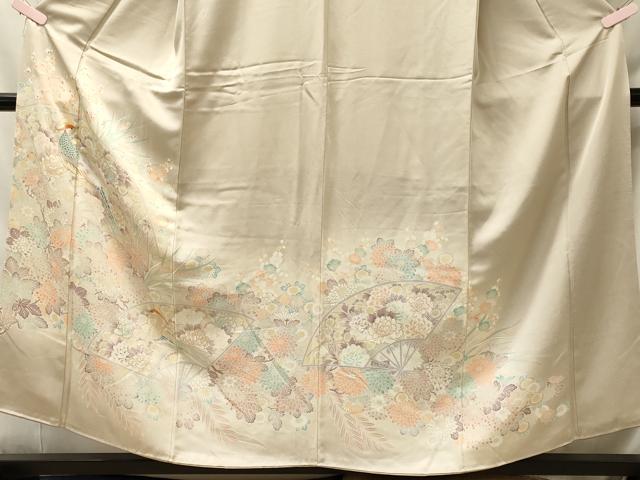 平和屋着物■豪華色留袖 刺繍 扇面尾長鳥花文 暈し染め 金糸 正絹 逸品 CABL0598oy