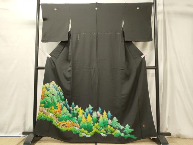 平和屋着物■豪華黒留袖 作家物 手描き 遠山枝松文 正絹 逸品 CABL0634oy
