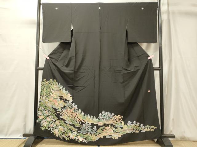 平和屋着物■豪華黒留袖 作家物 風景枝花松文 正絹 逸品 CABL0635oy