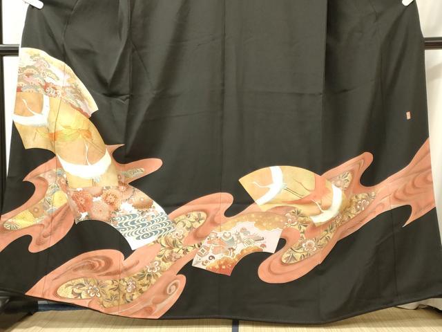 平和屋着物■豪華黒留袖 作家物 駒刺繍 飛鶴地紙花文 暈し染め 金彩 正絹 逸品 CABL0636oy