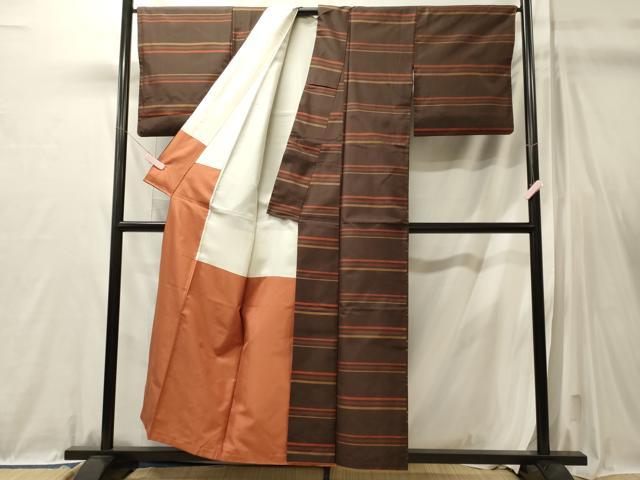 平和屋着物■上質な紬 横段文 正絹 逸品 CABL0648oy