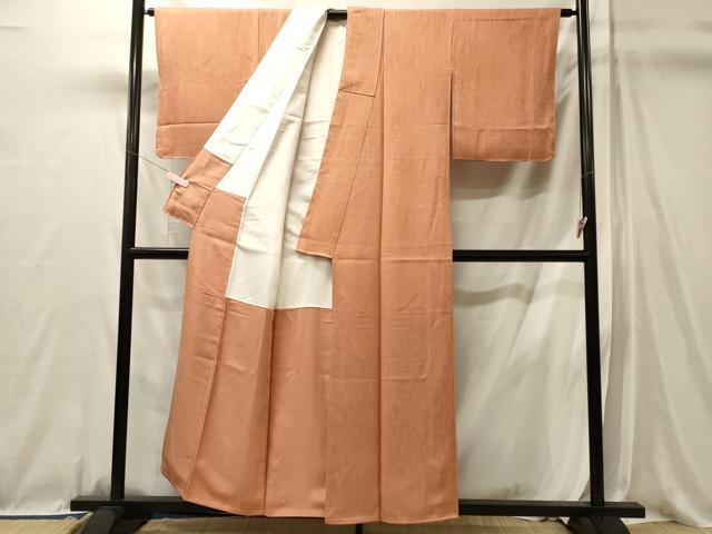平和屋着物■上質な色無地 縞地紋 曙色 正絹 逸品 未使用 CABL0661oy