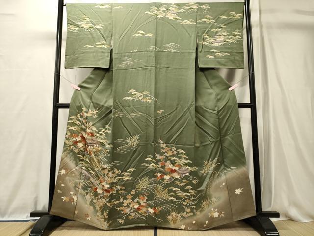 平和屋着物■訪問着 駒刺繍 渡り橋風景花松文 暈し染め 金銀彩 鈴乃屋扱い 正絹 逸品 CABL0666oy