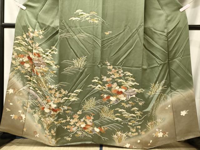 平和屋着物■訪問着 駒刺繍 渡り橋風景花松文 暈し染め 金銀彩 鈴乃屋扱い 正絹 逸品 CABL0666oy