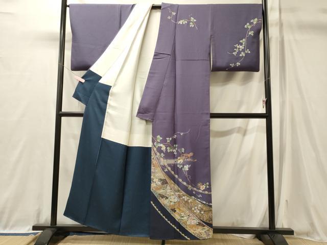 平和屋着物■訪問着 短冊鳳凰花文 暈し染め 金銀彩 正絹 逸品 CABL0698oy