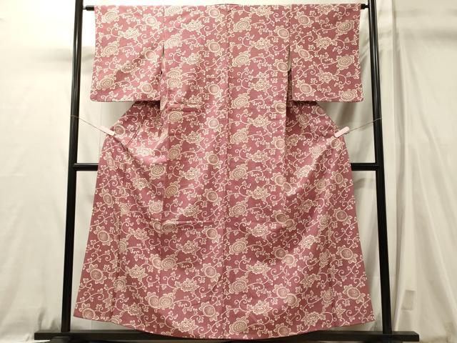 平和屋着物■上質な小紋 紬地 花唐草文 正絹 逸品 CABL0737oy