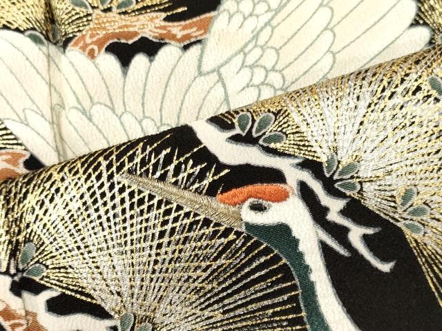 平和屋着物■豪華黒留袖 刺繍 飛鶴松葉吉祥文 金彩 正絹 逸品 CABL0752oy