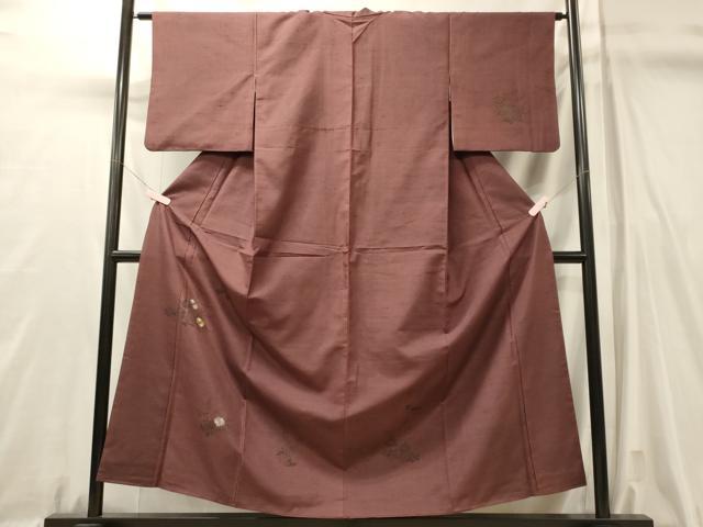 平和屋着物■訪問着 紬地 刺繍 草花文 正絹 逸品 CABL0763oy
