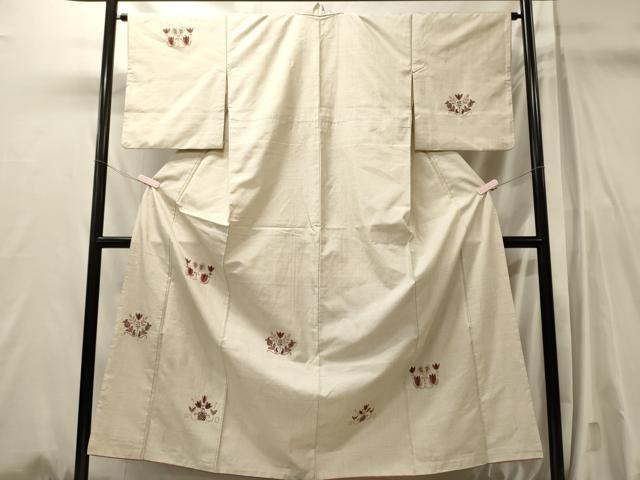 平和屋着物■訪問着 紬地 総刺繍 草花文 正絹 逸品 CABL0784oy