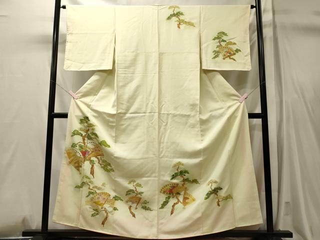 平和屋着物■訪問着 檜扇枝松文 暈し染め 金彩 正絹 逸品 未使用 CABL0800oy