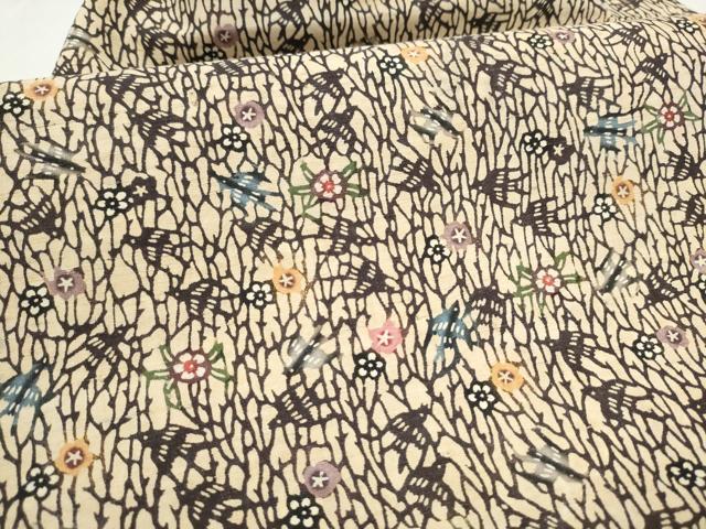 平和屋着物●全通柄 九寸名古屋帯 本場琉球紅型 紬地 花鳥文 正絹 逸品 CABL0813hy