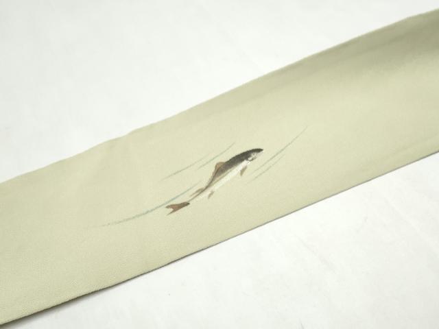 平和屋着物●九寸名古屋帯 手描き 魚 鬼しぼ縮緬 正絹 逸品 CABL0816hy