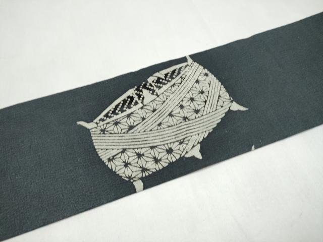 平和屋着物●九寸名古屋帯 型染め 糸巻き 正絹 逸品 CABL0818hy