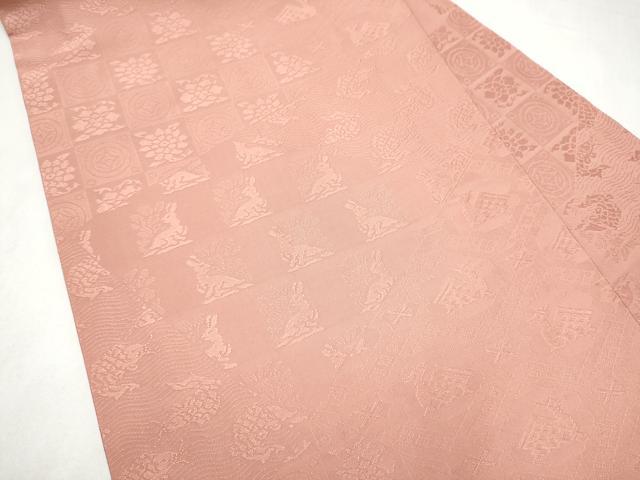 平和屋着物●全通柄 九寸名古屋帯 綴れ 名物裂 珊瑚色 正絹 逸品 CABL0821hy