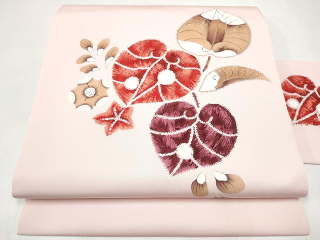 平和屋着物●塩瀬 九寸名古屋帯 手描き 辻が花 正絹 逸品 CABL0822hy