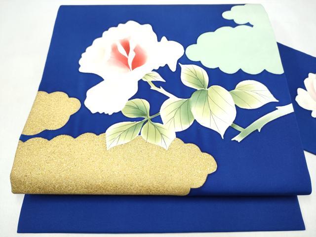 平和屋着物●塩瀬 九寸名古屋帯 手描き 枝椿 金彩 正絹 逸品 CABL0823hy