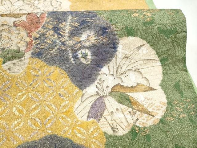 平和屋着物●太鼓柄袋帯 絞り 辻が花 金彩 金通し地 正絹 逸品 CABL0846hy