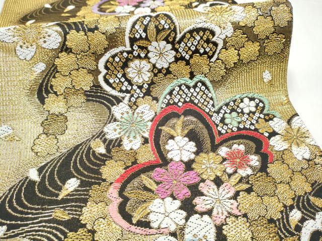 平和屋着物●六通柄袋帯 舞桜文 金銀糸 正絹 逸品 CABL0856hy