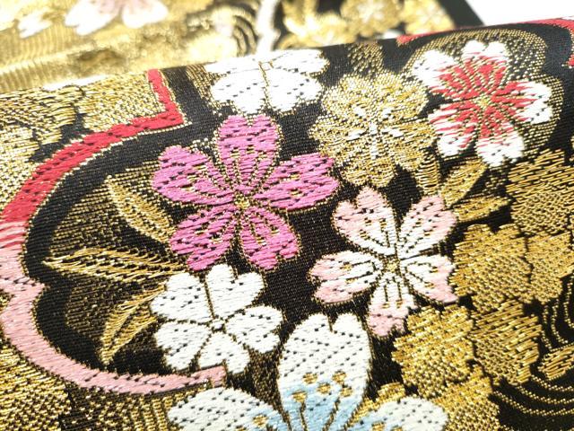 平和屋着物●六通柄袋帯 舞桜文 金銀糸 正絹 逸品 CABL0856hy