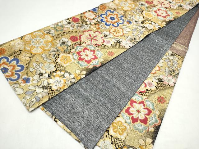 平和屋着物●六通柄袋帯 舞花文 金糸 正絹 逸品 CABL0857hy
