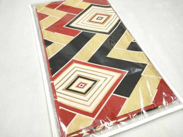 平和屋着物●六通柄袋帯 菱文 黒地 金糸 正絹 逸品 CABL0858hy
