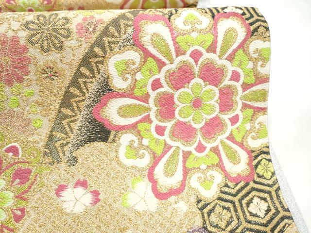 平和屋着物●六通柄袋帯 正倉院花文 金糸 正絹 逸品 CABL0863hy