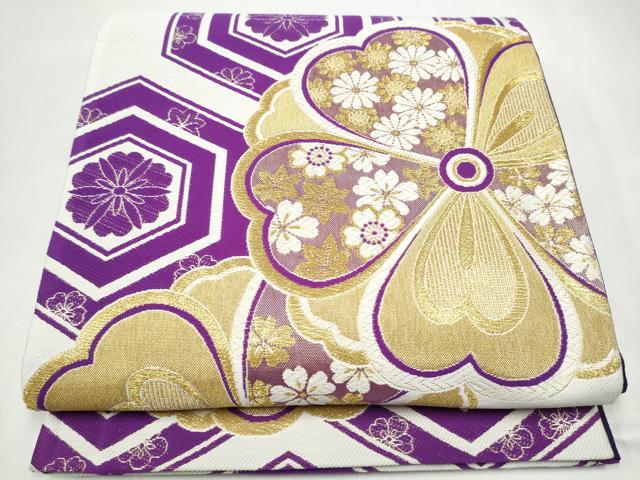 平和屋着物●六通柄袋帯 唐織 亀甲花文 金糸 正絹 逸品 CABL0865hy