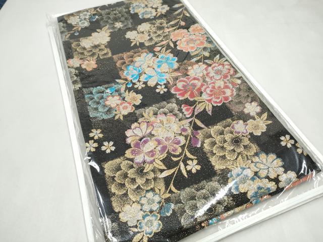 平和屋着物●六通柄袋帯 市松舞桜文 金糸 正絹 逸品 CABL0867hy