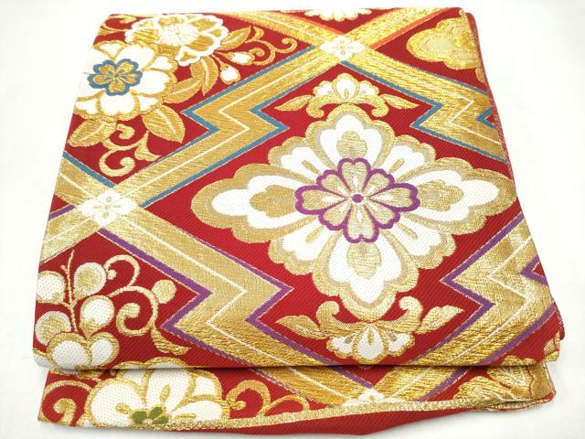 平和屋着物●六通柄袋帯 花唐草文 金糸 正絹 逸品 CABL0878hy