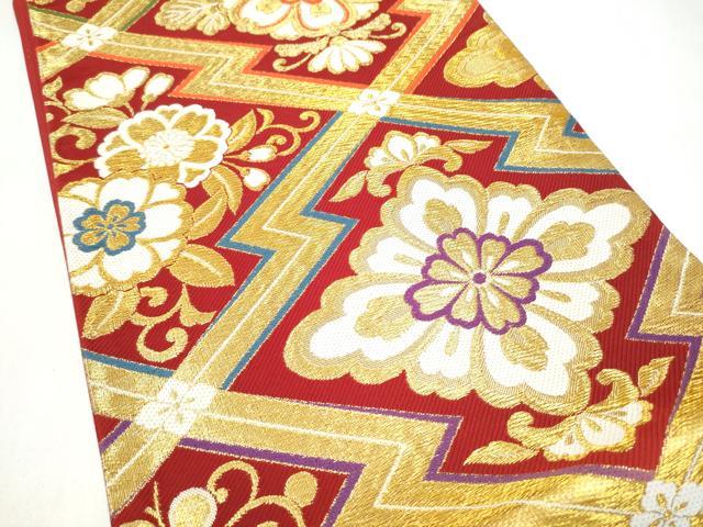 平和屋着物●六通柄袋帯 花唐草文 金糸 正絹 逸品 CABL0878hy