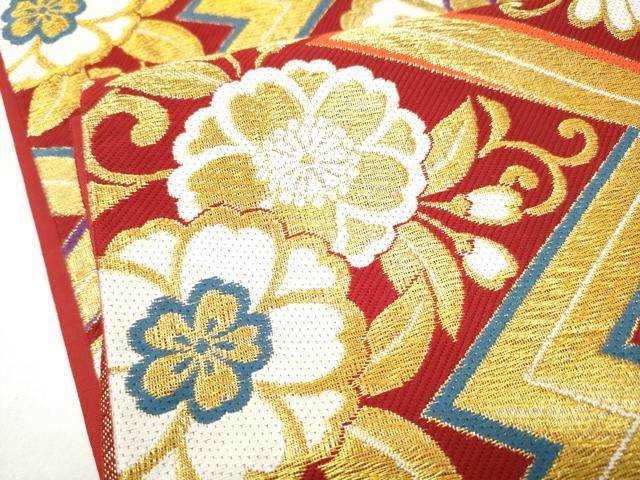 平和屋着物●六通柄袋帯 花唐草文 金糸 正絹 逸品 CABL0878hy