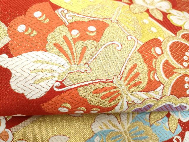平和屋着物●六通柄袋帯 唐織 花蝶文 金糸 正絹 逸品 CABL0881hy