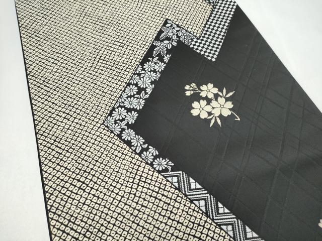 平和屋着物●六通柄袋帯 幾何学舞花文 黒地 正絹 逸品 CABL0894hy