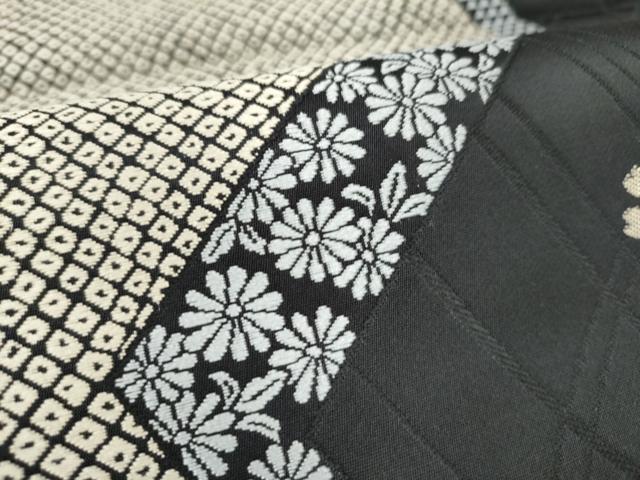 平和屋着物●六通柄袋帯 幾何学舞花文 黒地 正絹 逸品 CABL0894hy