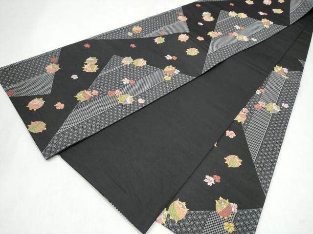 平和屋着物●六通柄袋帯 唐織 義経千本桜 洛中小紋 黒地 金糸 正絹 逸品 CABL0898hy