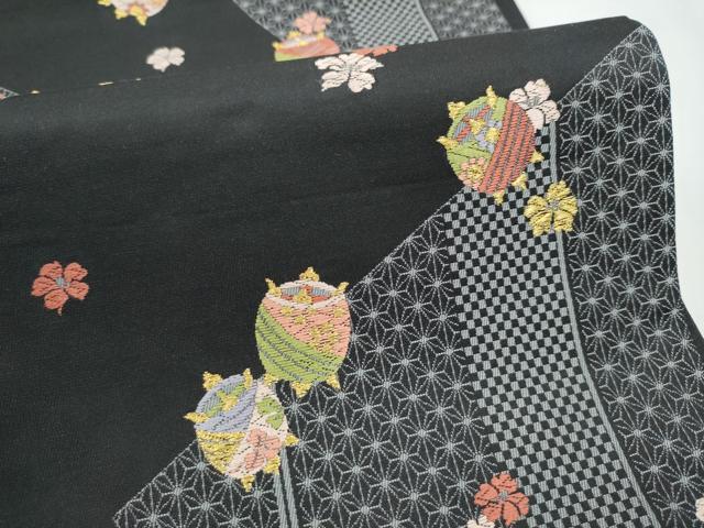 平和屋着物●六通柄袋帯 唐織 義経千本桜 洛中小紋 黒地 金糸 正絹 逸品 CABL0898hy