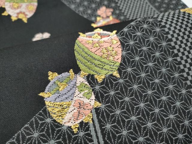 平和屋着物●六通柄袋帯 唐織 義経千本桜 洛中小紋 黒地 金糸 正絹 逸品 CABL0898hy