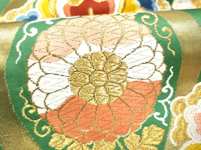 平和屋着物●西陣 河合美術織物謹製 六通柄袋帯 唐織 立涌花文 金糸 正絹 逸品 CABL0901hy
