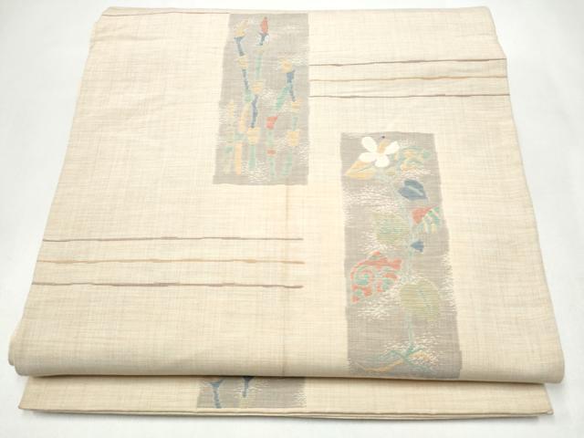 平和屋着物●六通柄袋帯 短冊草花文 正絹 逸品 CABL0904hy