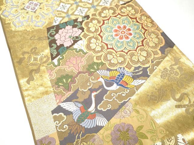 平和屋着物●六通柄袋帯 唐織 麗華扇形文 金糸 引箔 正絹 逸品 CABL0922hy