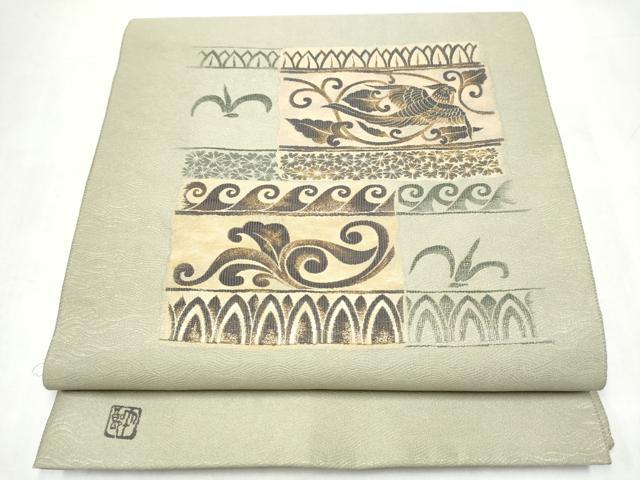 平和屋着物●太鼓柄袋帯 作家物 鳳凰唐草文 金糸 正絹 逸品 CABL0937hy
