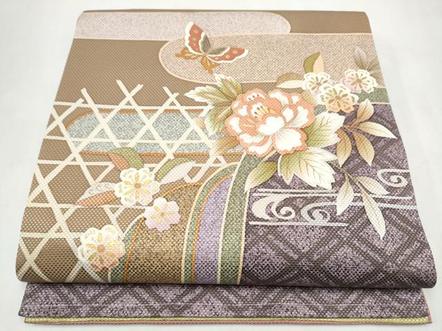 平和屋着物●中嶋まさひろ 蝋彩染作家 太鼓柄袋帯 花蝶文 金彩 正絹 逸品 未使用 CABL0943hy
