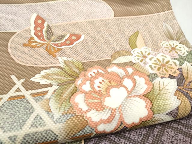 平和屋着物●中嶋まさひろ 蝋彩染作家 太鼓柄袋帯 花蝶文 金彩 正絹 逸品 未使用 CABL0943hy
