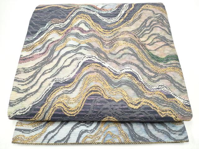 平和屋着物●六通柄袋帯 流水文 金糸 正絹 逸品 CABL0945hy