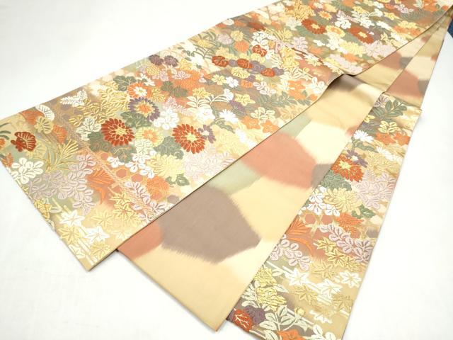 平和屋着物●六通柄袋帯 唐織 草花文 金糸 正絹 逸品 CABL0954hy