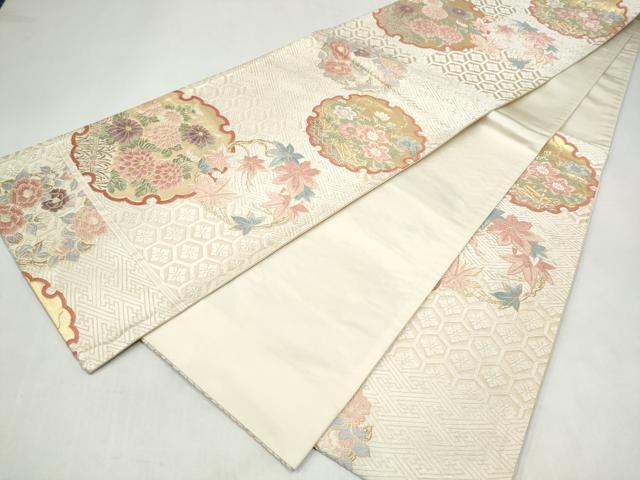 平和屋着物●六通柄袋帯 唐織 雪輪草花文 金糸 正絹 逸品 CABL0956hy