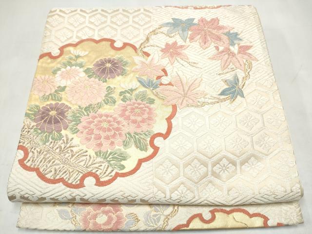 平和屋着物●六通柄袋帯 唐織 雪輪草花文 金糸 正絹 逸品 CABL0956hy