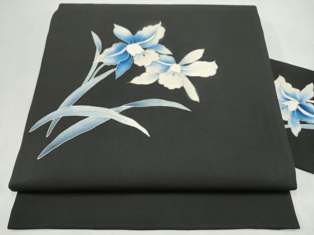 平和屋着物●九寸名古屋帯 カトレア 黒地 金彩 正絹 逸品 CABL0998hy