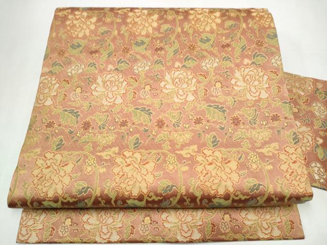 平和屋着物●全通柄 九寸名古屋帯 牡丹唐草文 金糸 正絹 逸品 CABL1005hy